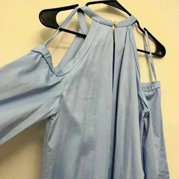 Ted Baker Jettas Embroidered Cold  Shoulder Dress Baby Blue Size 1 - Picture 7 of 16